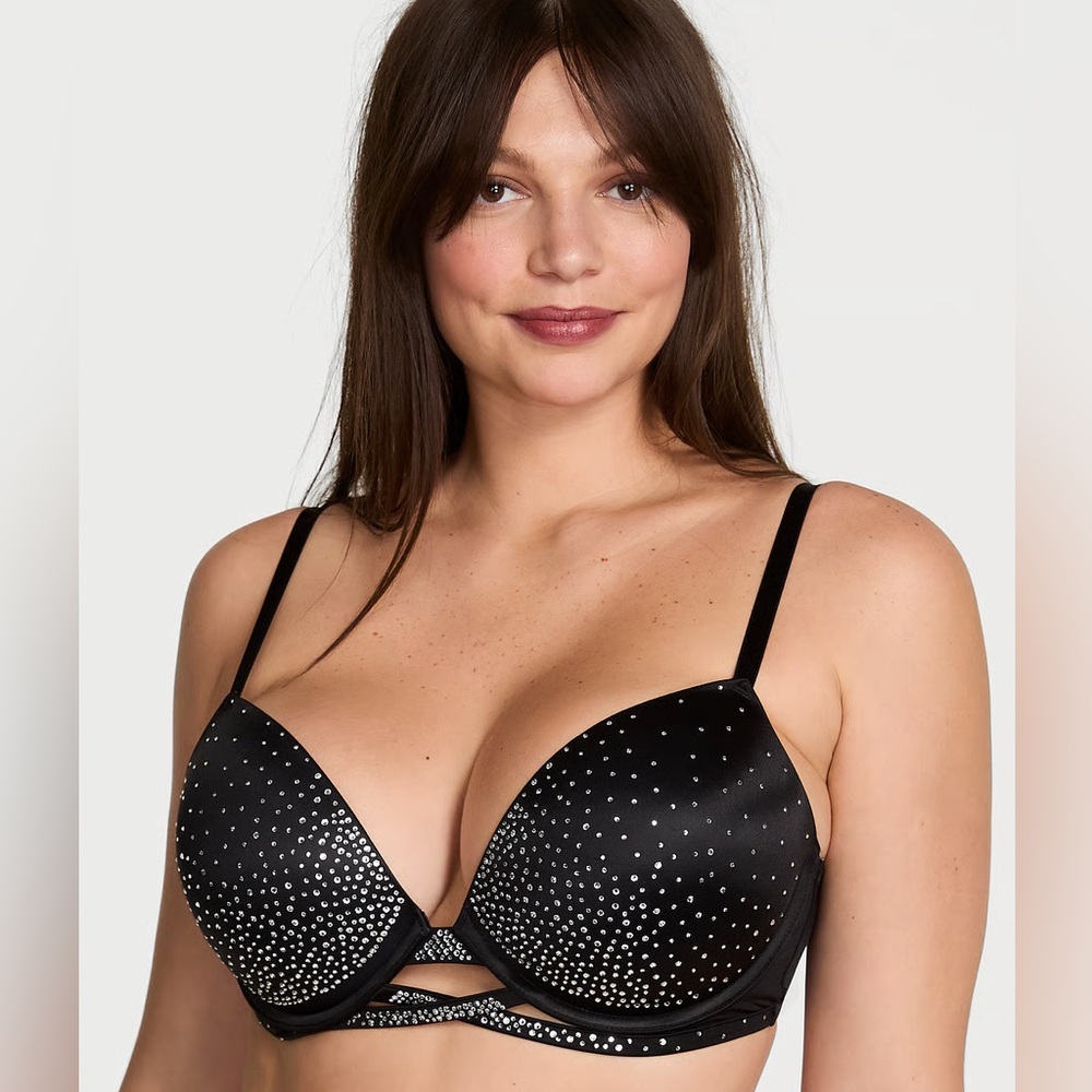 Victoria's Secret Very Sexy Black Embellished Crystal Rhinestone Bra -NEW